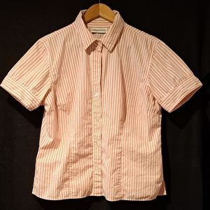 Chadwick's Women's Striped Cotton Dress Shirt Short Sleeve Pink Ivory Buttoned